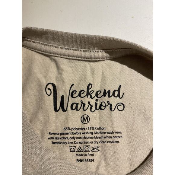 weekend warrior Crop Top Tee Shirt Size Med Tan With White skateboard skeletons - Picture 4 of 4